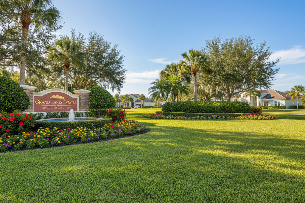 Pristine HOA common area with manicured landscaping