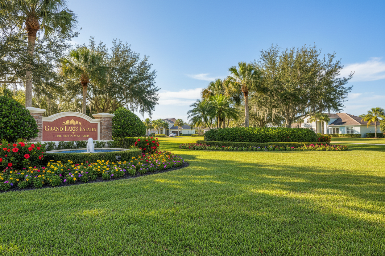 Pristine HOA common area with manicured landscaping