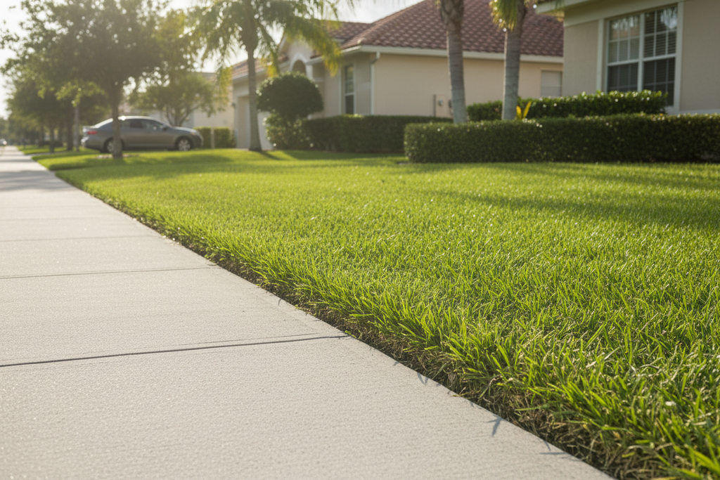 Perfectly edged sidewalk with clean lawn line