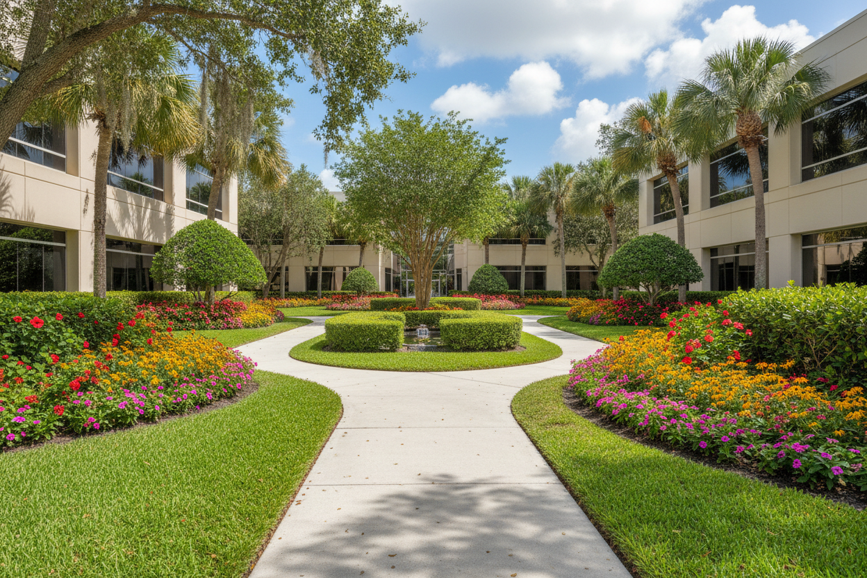 Beautifully maintained commercial property landscape