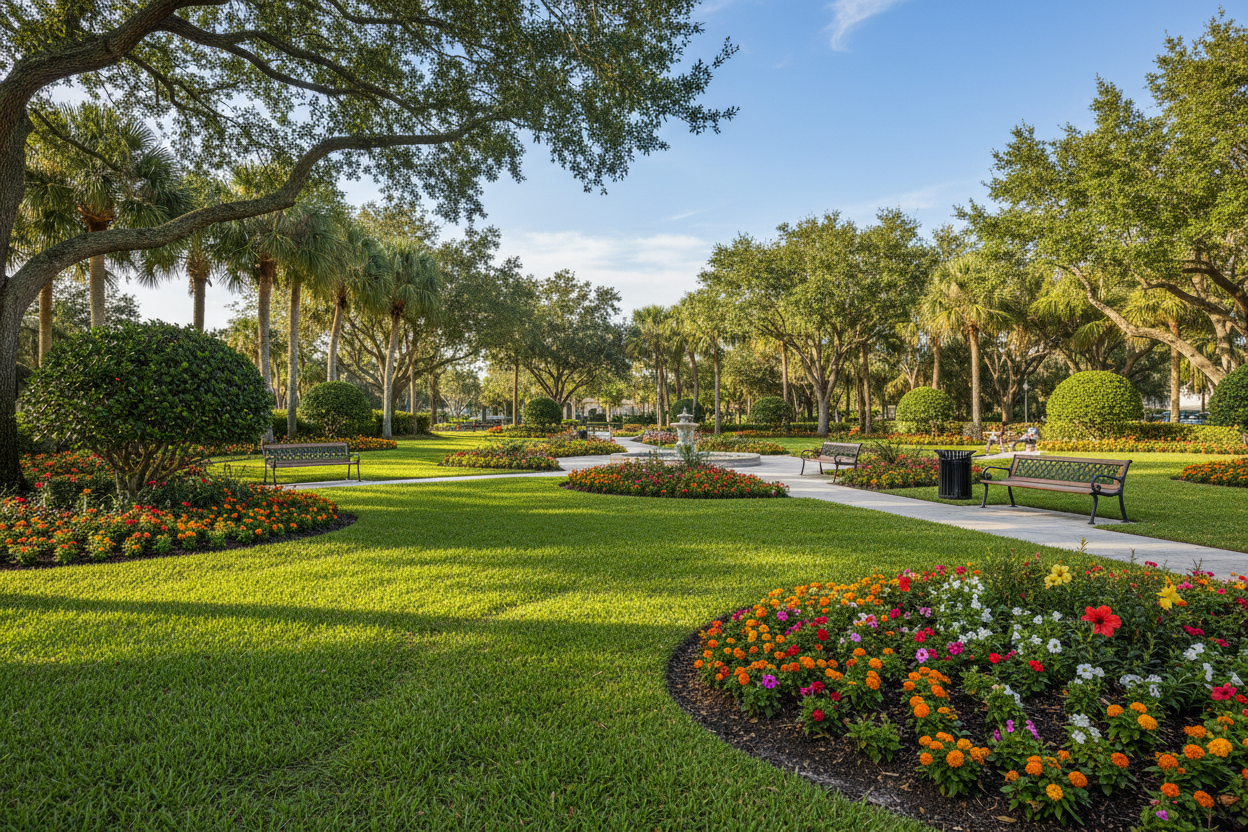 Beautifully maintained municipal park with lush grounds