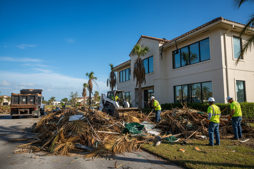 Commercial property being restored after storm damage